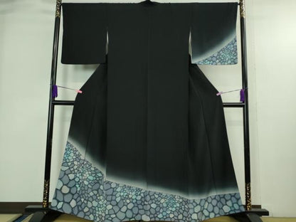 平和屋着物●極上　訪問着　石畳　暈し染め　濃い鉄紺色地　逸品　DZAB3819kh6