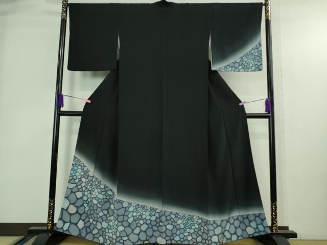 平和屋着物●極上　訪問着　石畳　暈し染め　濃い鉄紺色地　逸品　DZAB3819kh6