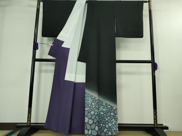 平和屋着物●極上　訪問着　石畳　暈し染め　濃い鉄紺色地　逸品　DZAB3819kh6