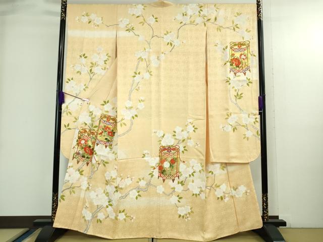 平和屋本店●極上 振袖 駒刺繍 貝桶枝桜 蜂蜜色地 金彩 逸品 DZAB3821kh6