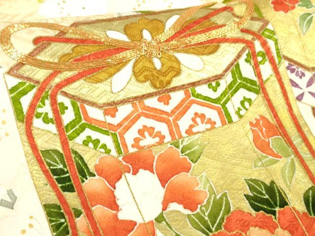 平和屋本店●極上 振袖 駒刺繍 貝桶枝桜 蜂蜜色地 金彩 逸品 DZAB3821kh6