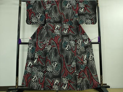 平和屋着物∴極上 夏物 浴衣 有松鳴海絞り 草花文 黒地 綿 逸品 DZAB3826kh6