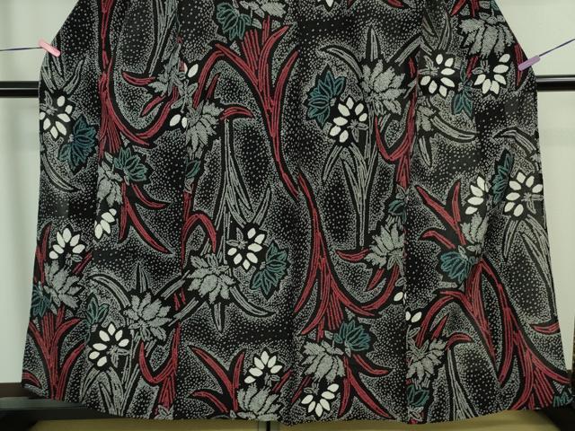 平和屋着物∴極上 夏物 浴衣 有松鳴海絞り 草花文 黒地 綿 逸品 DZAB3826kh6