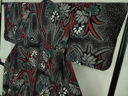 平和屋着物∴極上 夏物 浴衣 有松鳴海絞り 草花文 黒地 綿 逸品 DZAB3826kh6