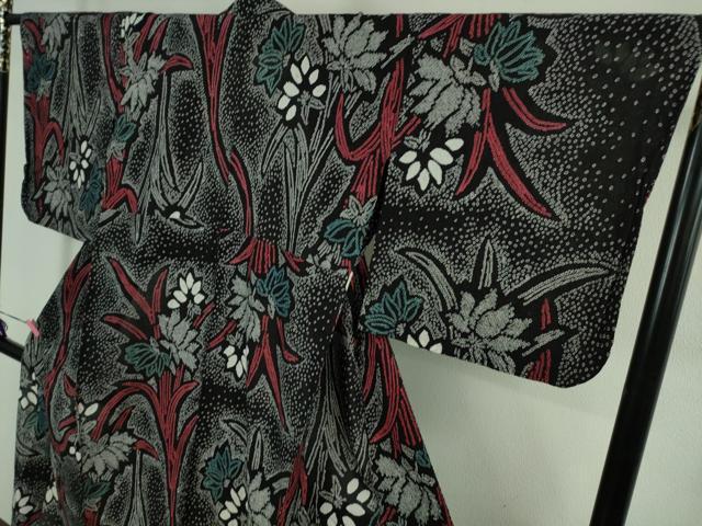 平和屋着物∴極上 夏物 浴衣 有松鳴海絞り 草花文 黒地 綿 逸品 DZAB3826kh6