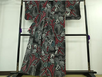 平和屋着物∴極上 夏物 浴衣 有松鳴海絞り 草花文 黒地 綿 逸品 DZAB3826kh6