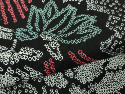 平和屋着物∴極上 夏物 浴衣 有松鳴海絞り 草花文 黒地 綿 逸品 DZAB3826kh6