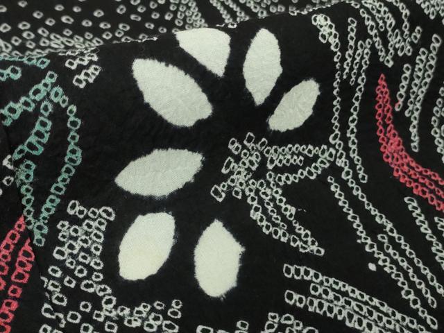 平和屋着物∴極上 夏物 浴衣 有松鳴海絞り 草花文 黒地 綿 逸品 DZAB3826kh6