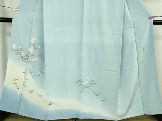 平和屋着物●極上　本加賀友禅作家　稲手明仁　訪問着　松竹梅　水色地　暈し染め　やまと金ラベル　逸品　未使用　DZAB3828kh6
