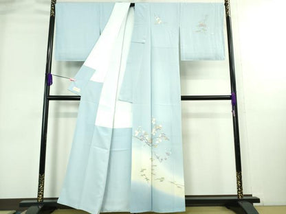 平和屋着物●極上　本加賀友禅作家　稲手明仁　訪問着　松竹梅　水色地　暈し染め　やまと金ラベル　逸品　未使用　DZAB3828kh6