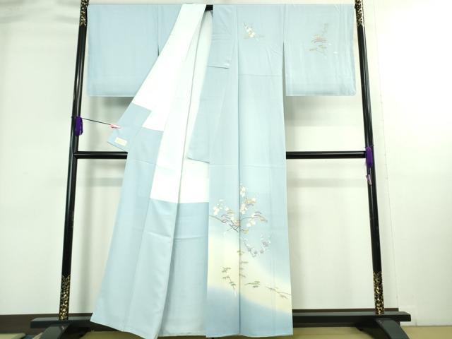 平和屋着物●極上　本加賀友禅作家　稲手明仁　訪問着　松竹梅　水色地　暈し染め　やまと金ラベル　逸品　未使用　DZAB3828kh6