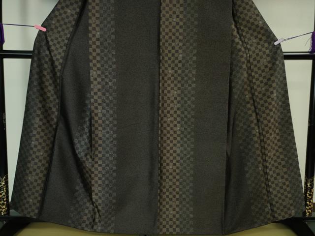 平和屋着物●極上　西陣　とみや織物謹製　三茶殿織　お召　市松花文　反端付き　逸品　DZAB3829kh6