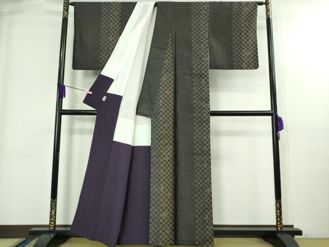平和屋着物●極上　西陣　とみや織物謹製　三茶殿織　お召　市松花文　反端付き　逸品　DZAB3829kh6