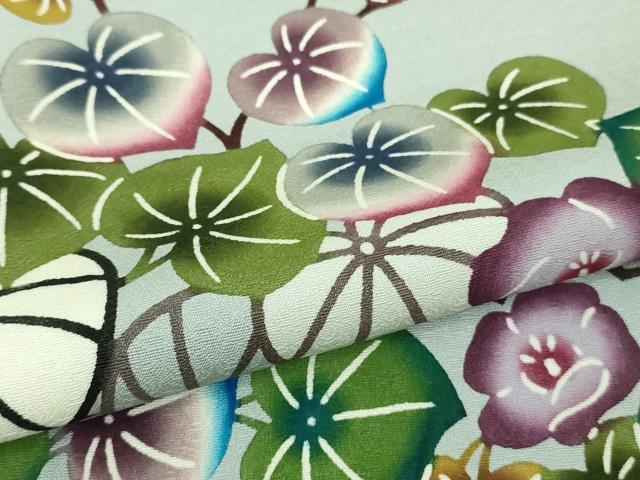 平和屋本店●最高級　城間栄順　本場琉球紅型　訪問着　草花文　秘色色地　逸品　未使用　DZAB3831kh6