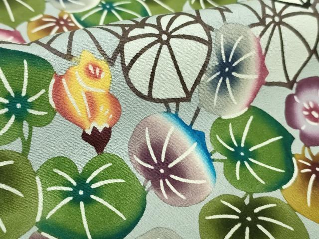 平和屋本店●最高級　城間栄順　本場琉球紅型　訪問着　草花文　秘色色地　逸品　未使用　DZAB3831kh6