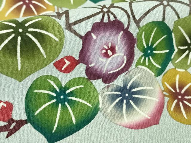 平和屋本店●最高級　城間栄順　本場琉球紅型　訪問着　草花文　秘色色地　逸品　未使用　DZAB3831kh6