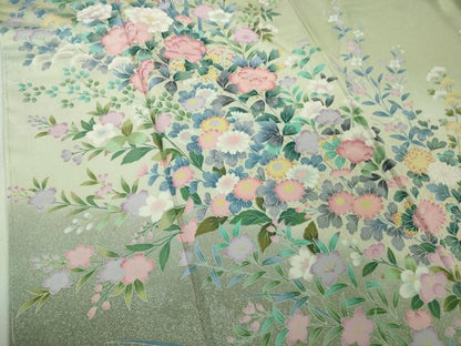 平和屋本店●極上 訪問着 友禅 草花文 夏虫色地 暈し染め 金彩 ロング丈 逸品 未使用 DZAB3833kh6