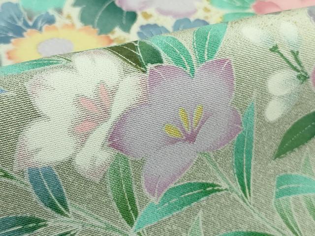 平和屋本店●極上 訪問着 友禅 草花文 夏虫色地 暈し染め 金彩 ロング丈 逸品 未使用 DZAB3833kh6