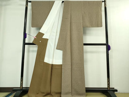 平和屋着物●極上　澤屋重兵衛　お召　文字文　柴染色地　証紙付き　逸品　未使用　DZAB3835kh6