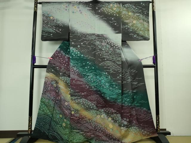 平和屋着物●極上　訪問着　辻が花　暈し染め　金通し地　逸品　DZAB3837kh6