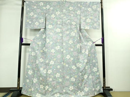 平和屋着物●極上　小紋　地紋起こし　草花文　淡藤色地　逸品　未使用　DZAB3838kh6
