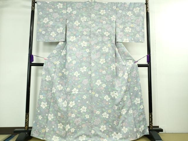 平和屋着物●極上　小紋　地紋起こし　草花文　淡藤色地　逸品　未使用　DZAB3838kh6