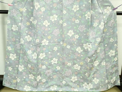平和屋着物●極上　小紋　地紋起こし　草花文　淡藤色地　逸品　未使用　DZAB3838kh6