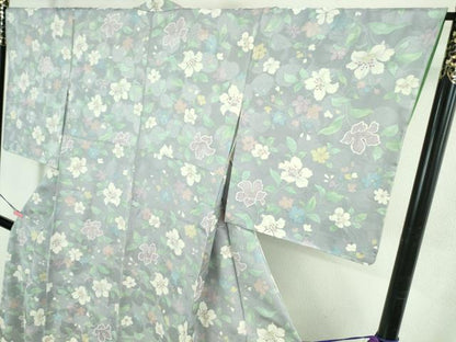 平和屋着物●極上　小紋　地紋起こし　草花文　淡藤色地　逸品　未使用　DZAB3838kh6