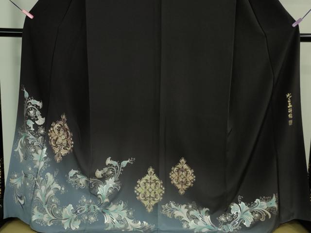 平和屋本店●極上　金彩友禅　卓越技能者・名工・和田光正　光正高蒔絵　訪問着　洋花文　黒紅色地　暈し染め　金銀彩　逸品　DZAB3840kh6