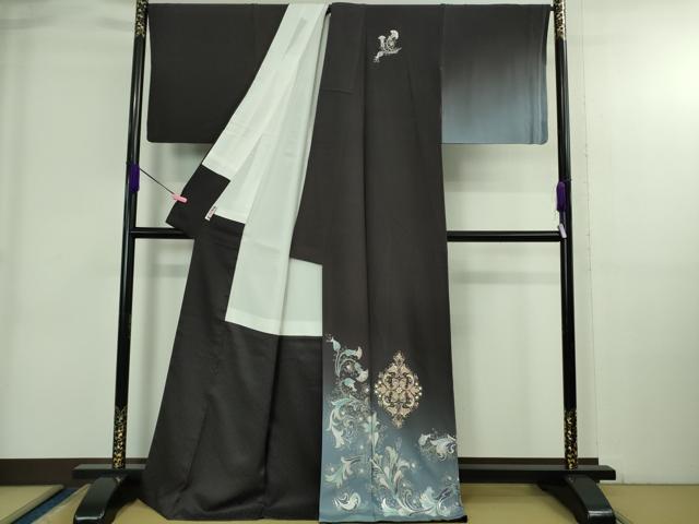 平和屋本店●極上　金彩友禅　卓越技能者・名工・和田光正　光正高蒔絵　訪問着　洋花文　黒紅色地　暈し染め　金銀彩　逸品　DZAB3840kh6