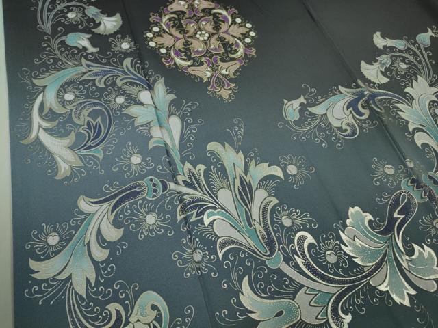 平和屋本店●極上　金彩友禅　卓越技能者・名工・和田光正　光正高蒔絵　訪問着　洋花文　黒紅色地　暈し染め　金銀彩　逸品　DZAB3840kh6