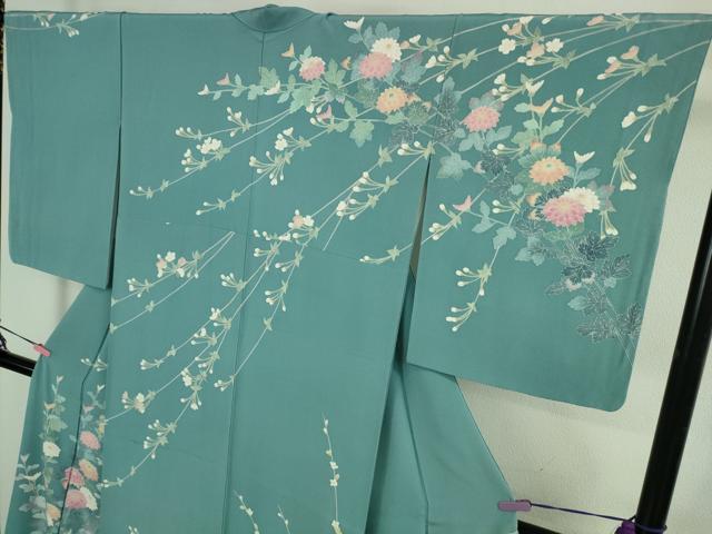 平和屋着物●極上　十日町友禅作家　阿部佳雪　訪問着　枝花文　新橋色地　逸品　DZAB3841kh6