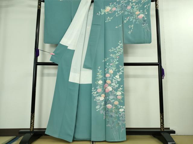 平和屋着物●極上　十日町友禅作家　阿部佳雪　訪問着　枝花文　新橋色地　逸品　DZAB3841kh6