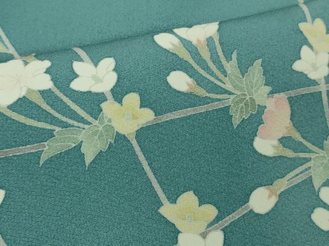 平和屋着物●極上　十日町友禅作家　阿部佳雪　訪問着　枝花文　新橋色地　逸品　DZAB3841kh6