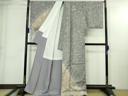 平和屋着物●極上　石川県指定無形文化財　牛首紬　白山工房　手織り　訪問着　草花文　逸品　未使用　DZAB3842kh6