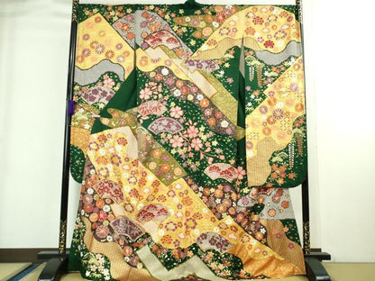 平和屋本店●極上 中国三大刺繍 相良刺繍 振袖・長襦袢(無双仕立て・半衿刺繍)セット 駒刺繍 地紙花文 金彩 逸品 DZAB3844kh6