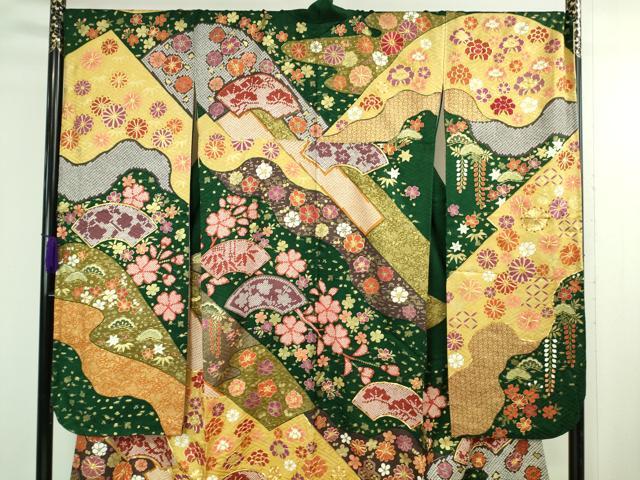 平和屋本店●極上 中国三大刺繍 相良刺繍 振袖・長襦袢(無双仕立て・半衿刺繍)セット 駒刺繍 地紙花文 金彩 逸品 DZAB3844kh6