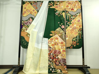 平和屋本店●極上 中国三大刺繍 相良刺繍 振袖・長襦袢(無双仕立て・半衿刺繍)セット 駒刺繍 地紙花文 金彩 逸品 DZAB3844kh6