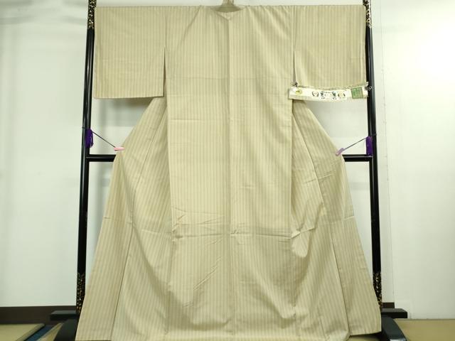 平和屋着物●極上　結城紬　縞　証紙付き　逸品　未使用　DZAB3847kh6