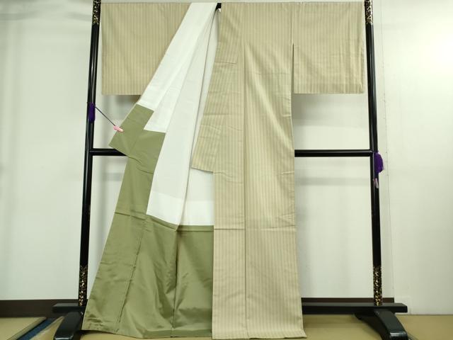 平和屋着物●極上　結城紬　縞　証紙付き　逸品　未使用　DZAB3847kh6