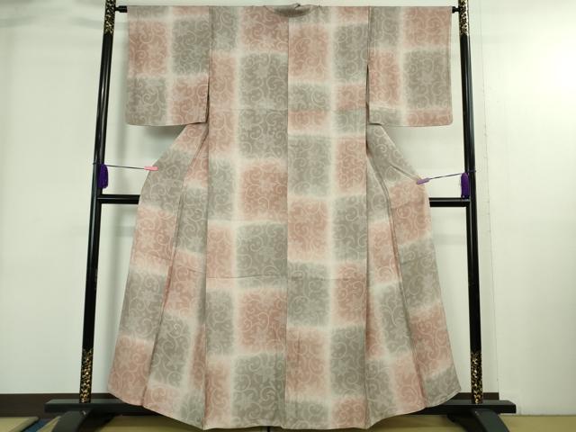 平和屋着物▽極上 小紋 単衣 花唐草文 暈し染め 逸品 DZAB3851kh6