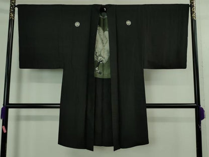 平和屋着物∞極上　男性　紋付き長羽織　羽裏・白馬　逸品　DZAB3853kh6