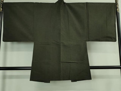 平和屋着物∞極上　男性　長羽織　紬地　黒緑色地　逸品　未使用　DZAB3854kh6