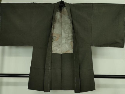 平和屋着物∞極上　男性　長羽織　紬地　黒緑色地　逸品　未使用　DZAB3854kh6