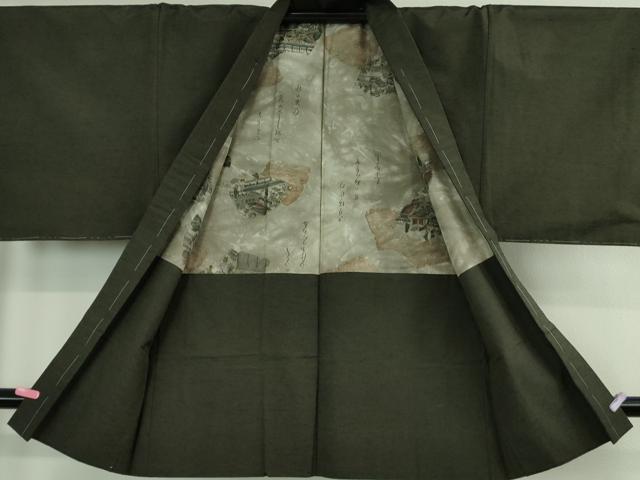平和屋着物∞極上　男性　長羽織　紬地　黒緑色地　逸品　未使用　DZAB3854kh6