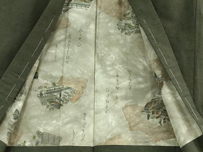 平和屋着物∞極上　男性　長羽織　紬地　黒緑色地　逸品　未使用　DZAB3854kh6