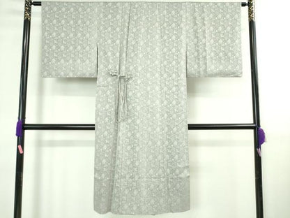平和屋着物∞極上　道中着　スリーシーズン　春夏秋　塵除け　ロング丈　草花紋紗　灰青色×黒色　逸品　DZAB3856kh6