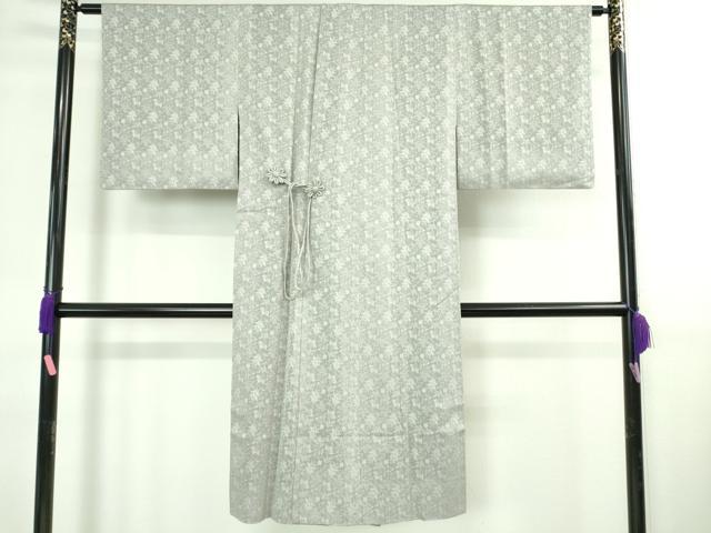 平和屋着物∞極上　道中着　スリーシーズン　春夏秋　塵除け　ロング丈　草花紋紗　灰青色×黒色　逸品　DZAB3856kh6