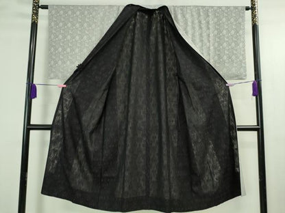 平和屋着物∞極上　道中着　スリーシーズン　春夏秋　塵除け　ロング丈　草花紋紗　灰青色×黒色　逸品　DZAB3856kh6