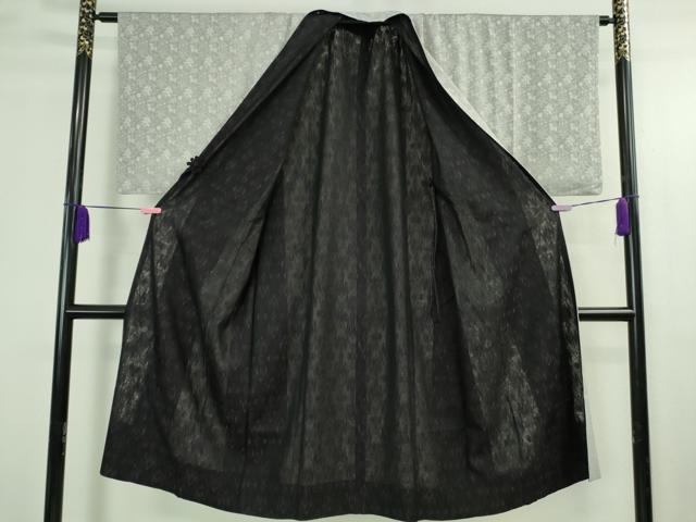 平和屋着物∞極上　道中着　スリーシーズン　春夏秋　塵除け　ロング丈　草花紋紗　灰青色×黒色　逸品　DZAB3856kh6